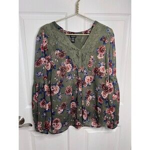 Women's Torrid Green V-Neck Floral Sheer Shirt